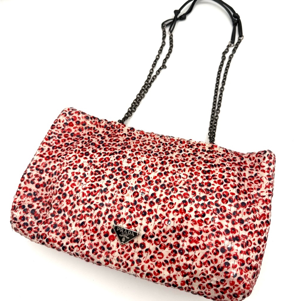 Prada Red and Black Sequin Chain Shoulder Bag